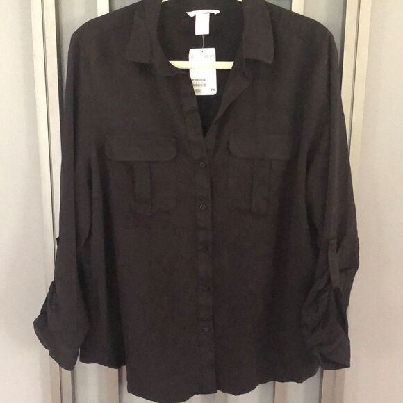 NWT H&M Black button down blouse with pockets size 14￼ - Picture 1 of 6